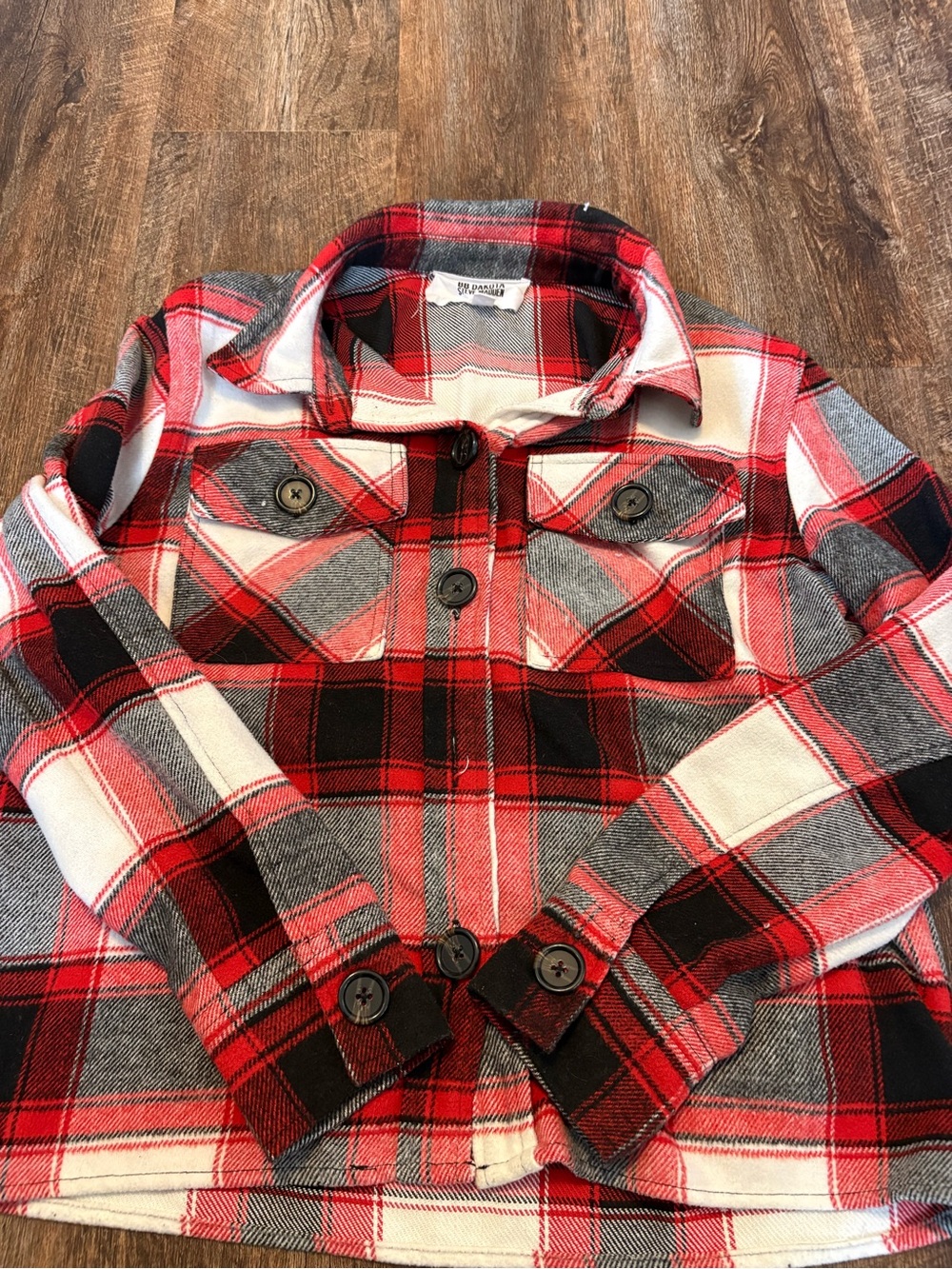 Red Plaid Button-Up Shirt Jacket